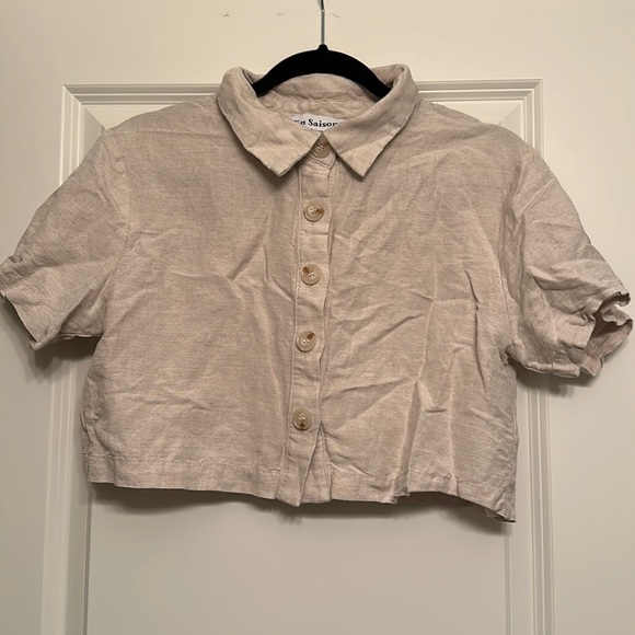 Beige linen crop top - Picture 1 of 5